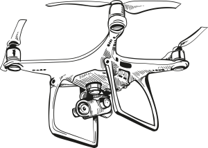 Grafik von einer Drohne mit befestigter Kamera